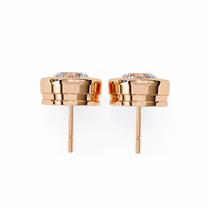 2.57Ct Round Cut Lab Grown Diamond Bezel Set Elegant Classic Perfect Solitaire 18k Solid Rose Gold Dainty Stud Earring