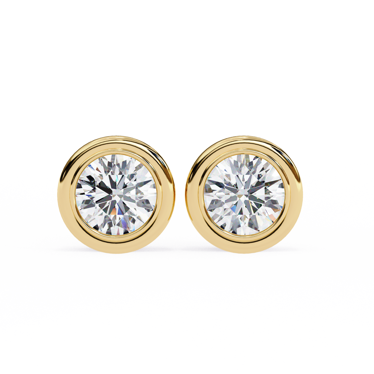 2.57Ct Round Cut Lab Grown Diamond Bezel Set Elegant Classic Perfect Solitaire 18k Solid Rose Gold Dainty Stud Earring