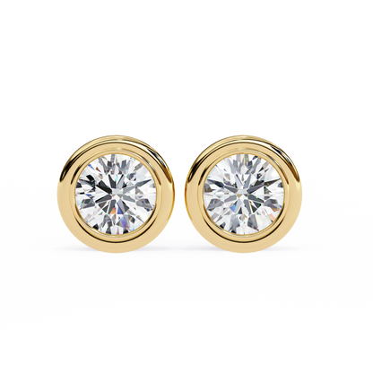 2.57Ct Round Cut Lab Grown Diamond Bezel Set Elegant Classic Perfect Solitaire 18k Solid Rose Gold Dainty Stud Earring