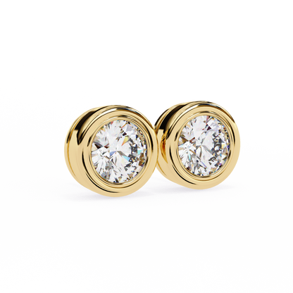 2.57Ct Round Cut Lab Grown Diamond Bezel Set Elegant Classic Perfect Solitaire 18k Solid Rose Gold Dainty Stud Earring