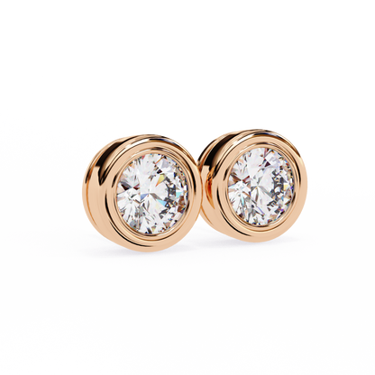 2.57Ct Round Cut Lab Grown Diamond Bezel Set Elegant Classic Perfect Solitaire 18k Solid Rose Gold Dainty Stud Earring