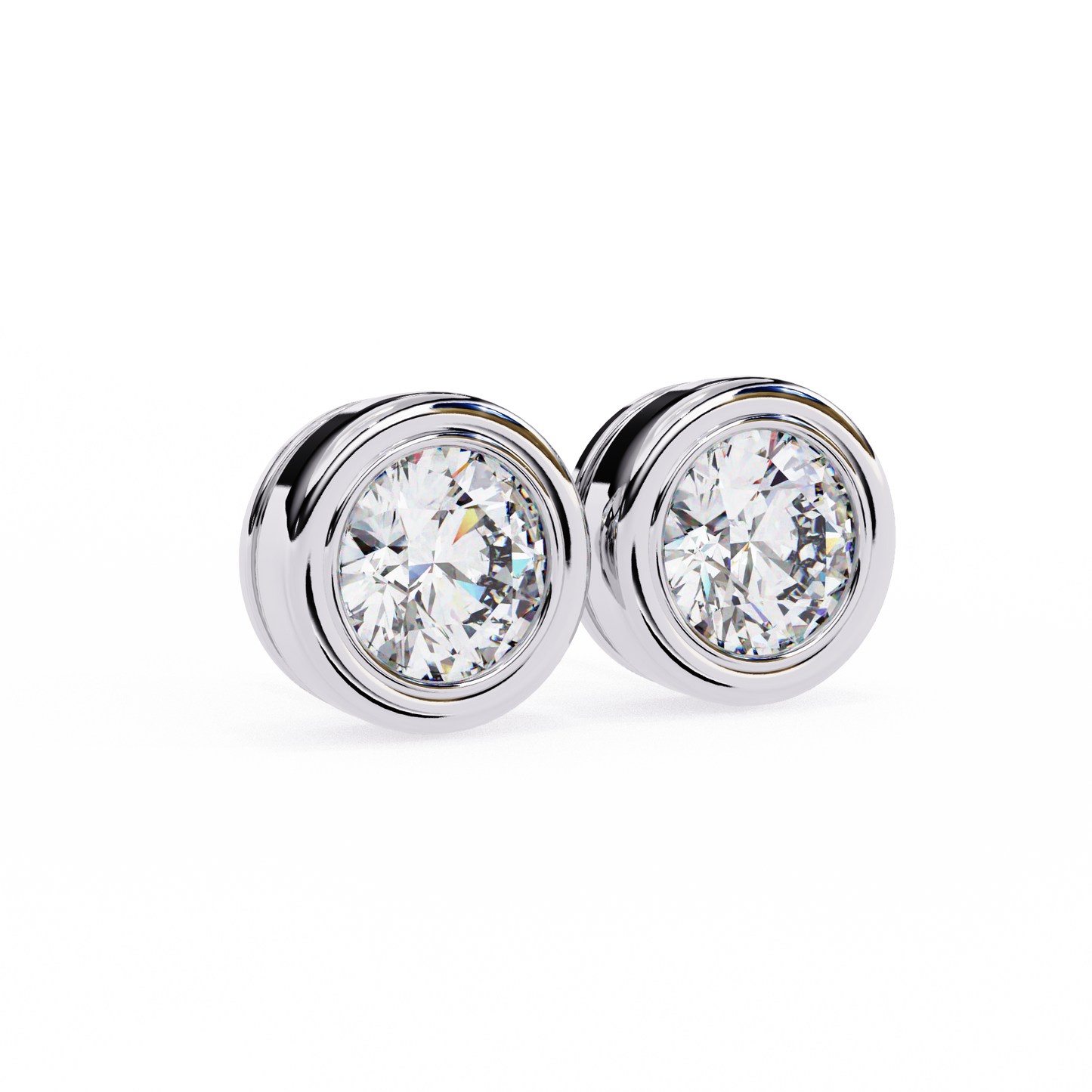 2.57Ct Round Cut Lab Grown Diamond Bezel Set Elegant Classic Perfect Solitaire 18k Solid Rose Gold Dainty Stud Earring
