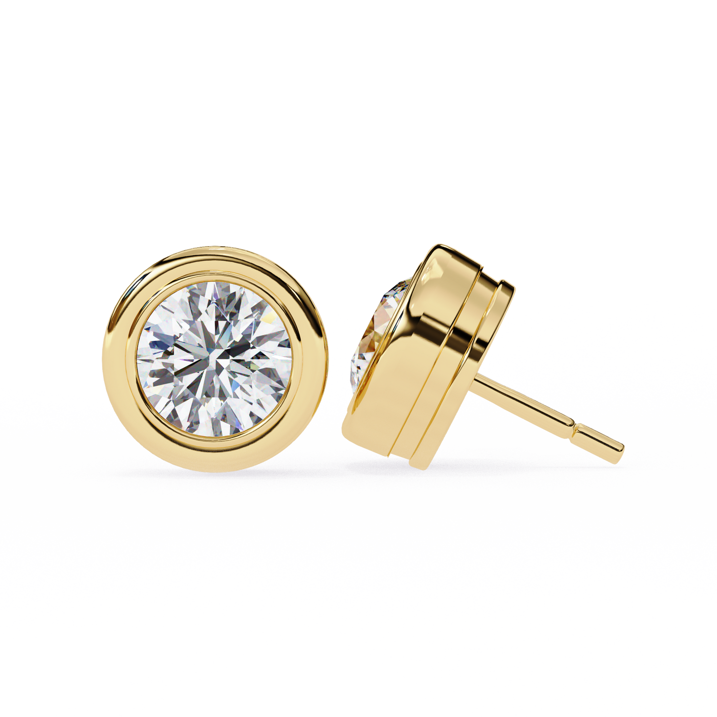 2.57Ct Round Cut Lab Grown Diamond Bezel Set Elegant Classic Perfect Solitaire 18k Solid Rose Gold Dainty Stud Earring