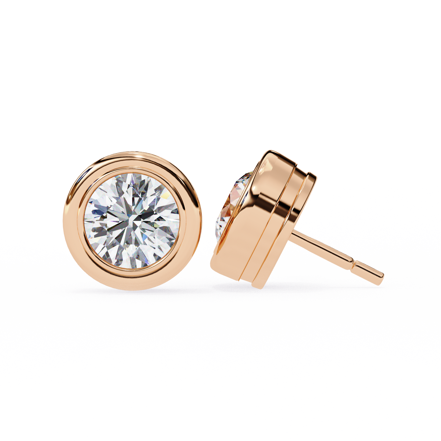 2.57Ct Round Cut Lab Grown Diamond Bezel Set Elegant Classic Perfect Solitaire 18k Solid Rose Gold Dainty Stud Earring