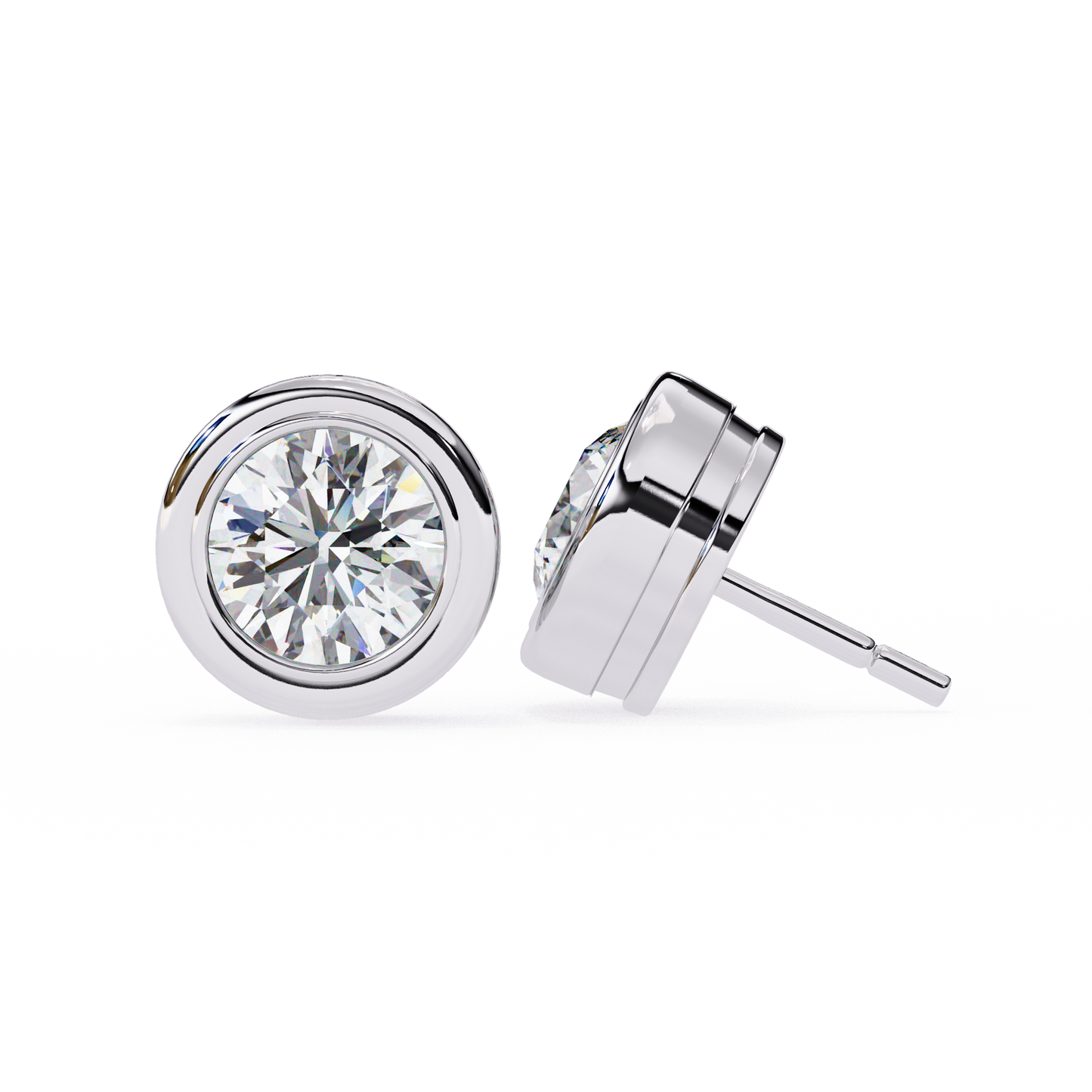 2.57Ct Round Cut Lab Grown Diamond Bezel Set Elegant Classic Perfect Solitaire 18k Solid Rose Gold Dainty Stud Earring