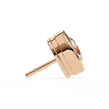 2.57Ct Round Cut Lab Grown Diamond Bezel Set Elegant Classic Perfect Solitaire 18k Solid Rose Gold Dainty Stud Earring