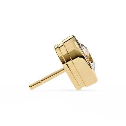 2.57Ct Round Cut Lab Grown Diamond Bezel Set Elegant Classic Perfect Solitaire 18k Solid Rose Gold Dainty Stud Earring