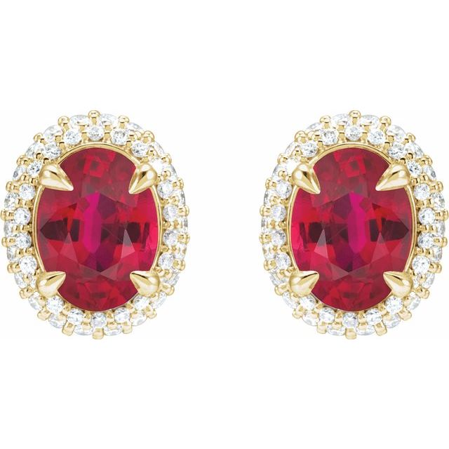 14K Yellow Lab-Grown Ruby & 1/2 CTW Lab-Grown Diamond Double Halo-Style Earrings