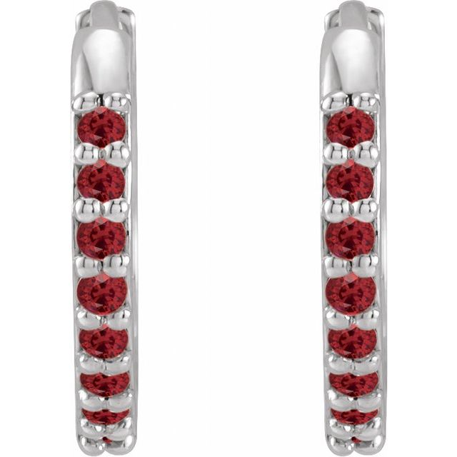 14K White Lab-Grown Ruby Hinged  Hoop Earrings