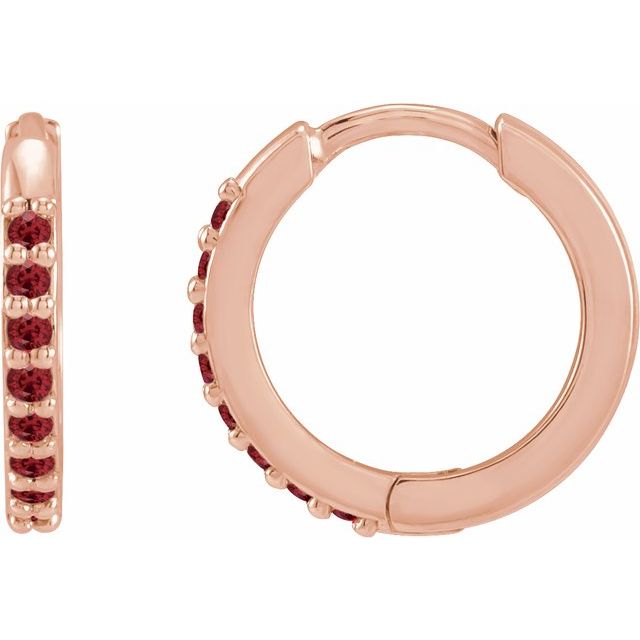 14K White Lab-Grown Ruby Hinged  Hoop Earrings