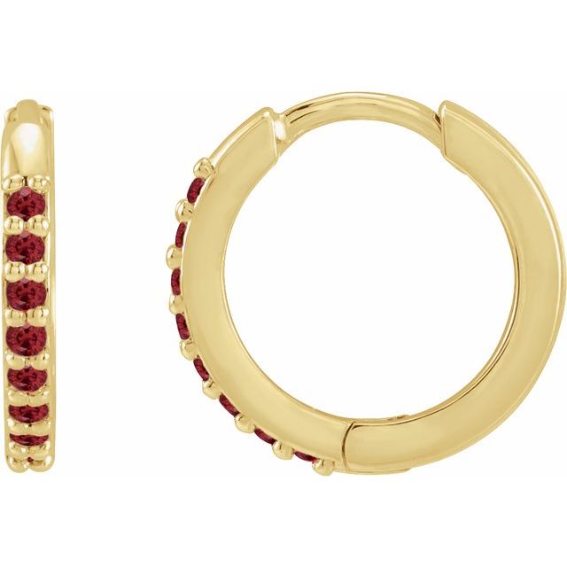 14K White Lab-Grown Ruby Hinged  Hoop Earrings