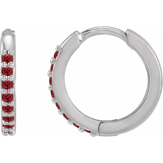 14K White Lab-Grown Ruby Hinged  Hoop Earrings
