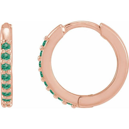 14K White Lab-Grown Emerald Hinged  Hoop Earrings