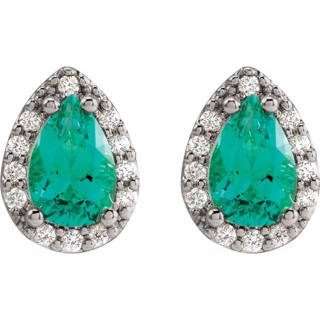 14K White Lab-Grown Emerald & .05 CTW Natural Diamond Halo-Style Earrings