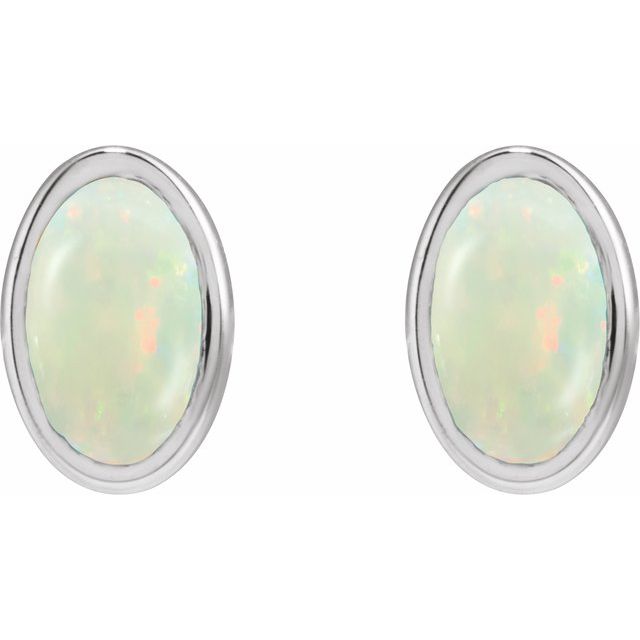 14K White Lab-Grown White Opal Earrings