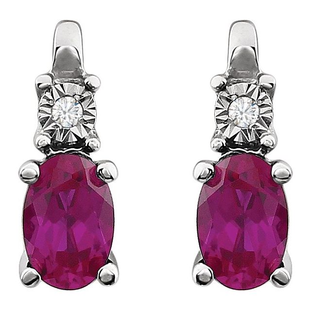 14K White Lab-Grown Ruby & .02 CTW Natural Diamond Earrings