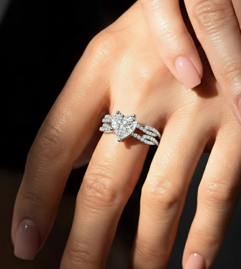 14 KT Solid White Gold Engagement Ring With Heart Cut Labgrown Diamond Perfect Gift For Valentine day