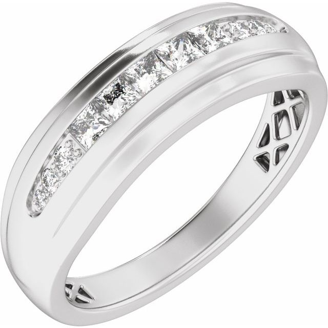 14K White 1/2 CTW Lab-Grown Diamond Stepped-Edge Tapered Band