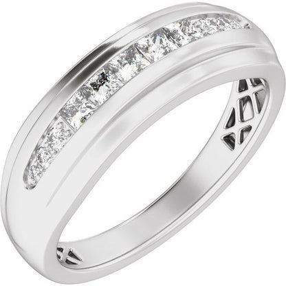 14K White 1/2 CTW Lab-Grown Diamond Stepped-Edge Tapered Band