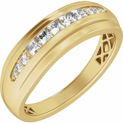 14K White 1/2 CTW Lab-Grown Diamond Stepped-Edge Tapered Band