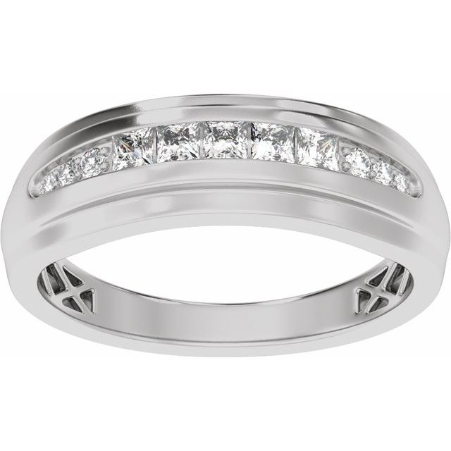 14K White 1/2 CTW Lab-Grown Diamond Stepped-Edge Tapered Band