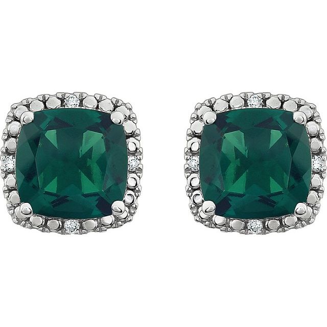 14K White Lab-Grown Emerald & .06 CTW Natural Diamond Earrings
