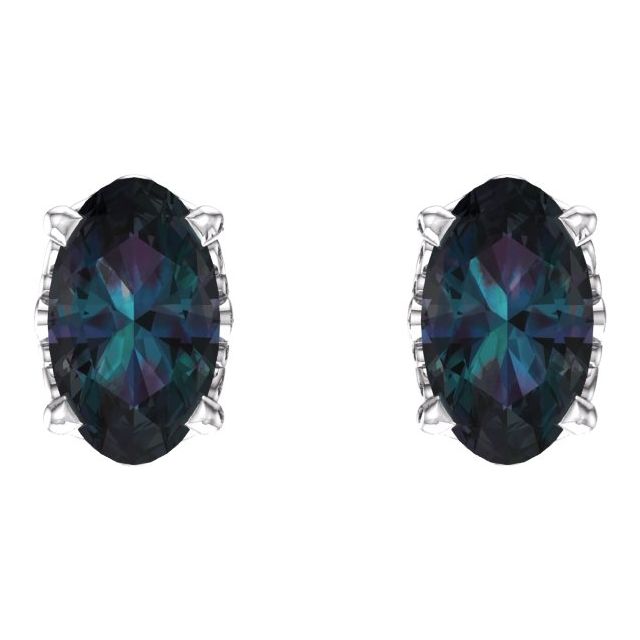 14K White Lab-Grown Alexandrite Earrings
