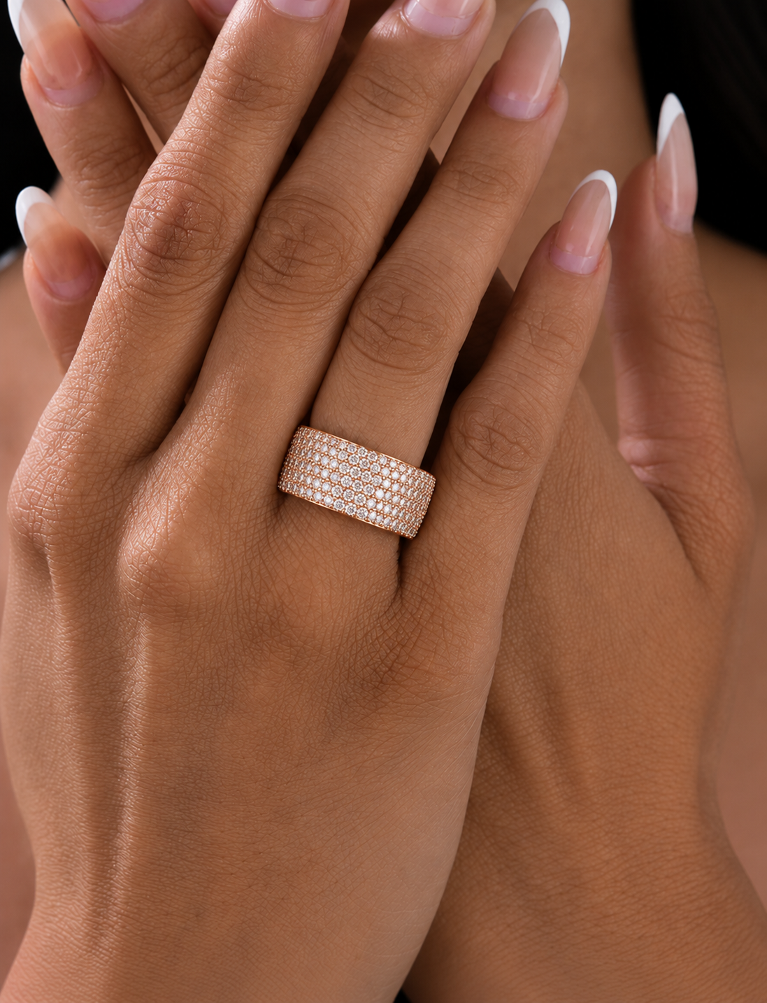 14K Gold Round Cut Diamond 5-Row Pave Gold Eternity Band Ring For Women's - HIGHCARAT DIAMONDS