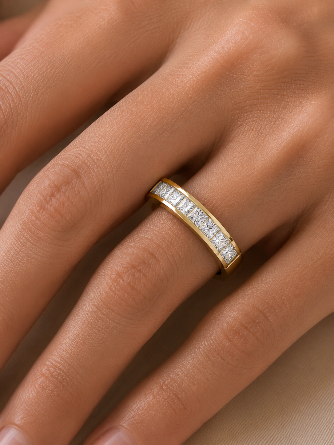 14K Solid White Gold Princess Cut Lab Grown Diamond Half Eternity Band - HIGHCARAT DIAMONDS