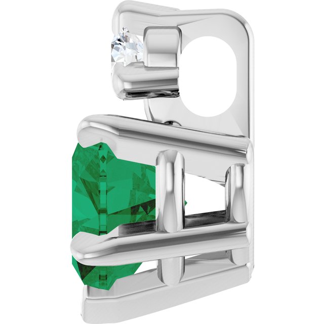 14K White Lab-Grown Emerald & .03 CT Natural Diamond Pendant
