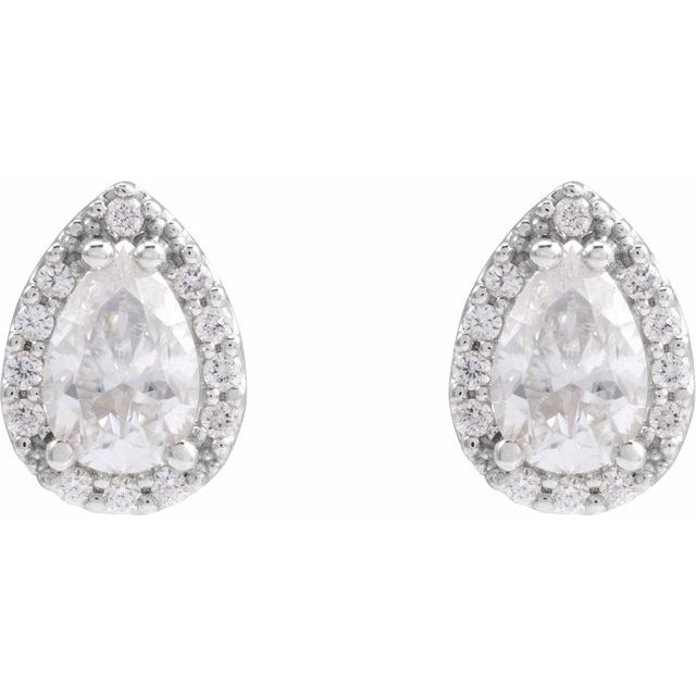 14k-white-lab-grown-moissanite-&-1/10-ctw-natural-diamond-halo-style-earrings