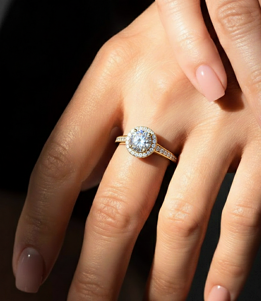 14k Solid Rose Gold Round Shape Lab Grown Diamond Accented Ring very elegant For engagement