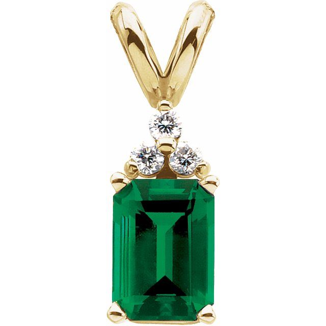 14K Yellow Lab-Grown Emerald & .05 CTW Natural Diamond Pendant