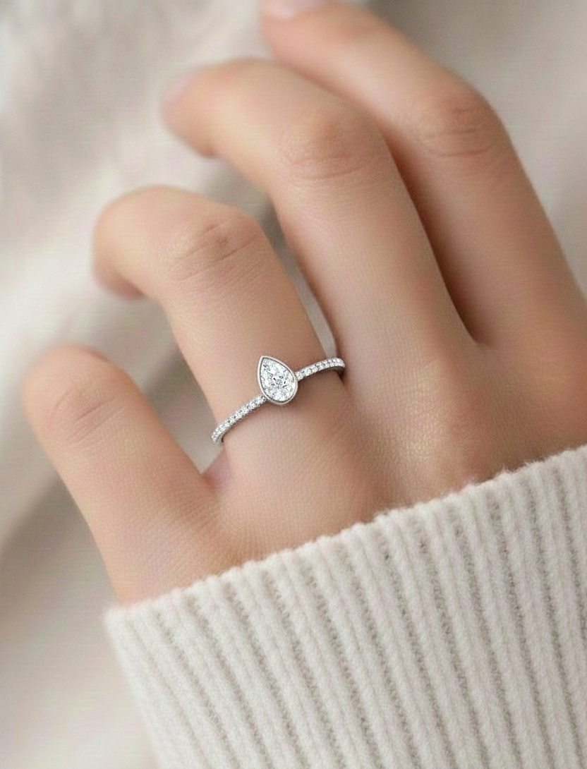 Elegant Pear And Round Diamond Band Ring With Side Stones Ring For Her