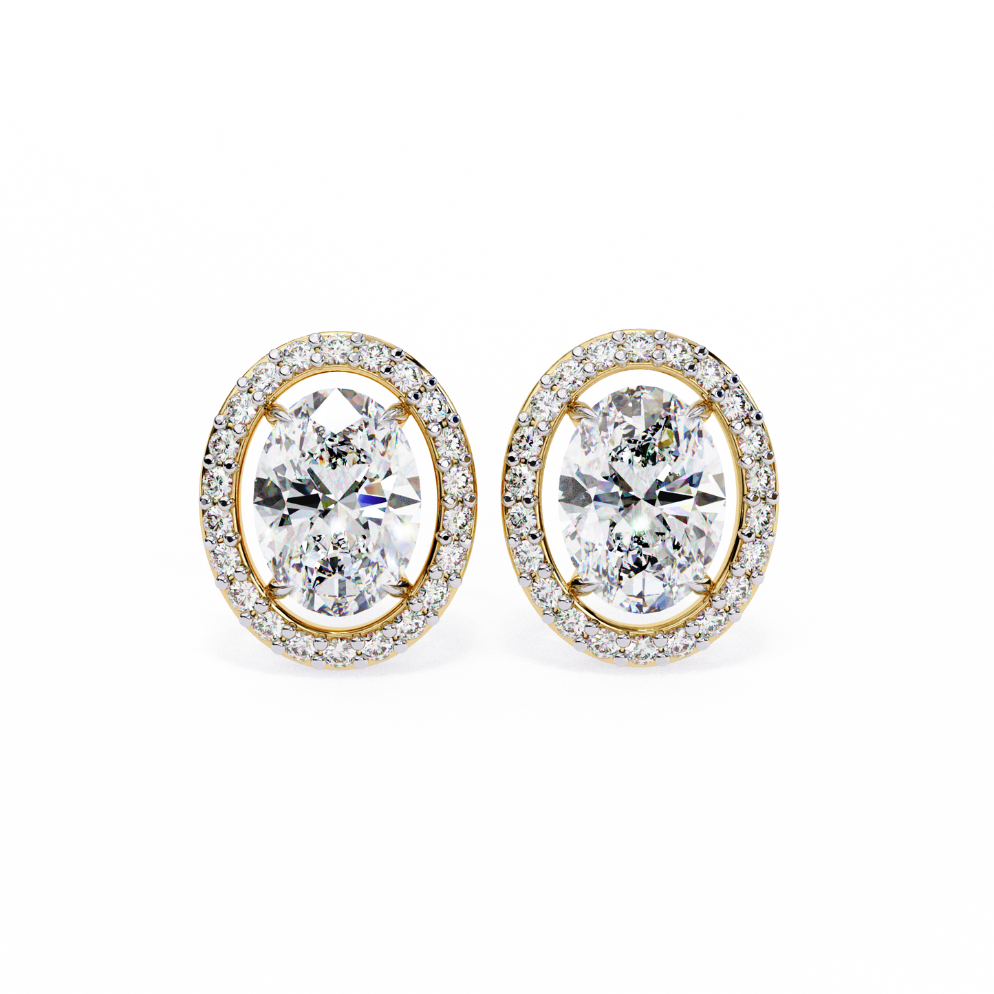 18k Solid Rose Gold Oval And Round Cut Diamond Minimalist Halo Prong Set Dainty Stud Bridesmaid Earring - HIGHCARAT DIAMONDS