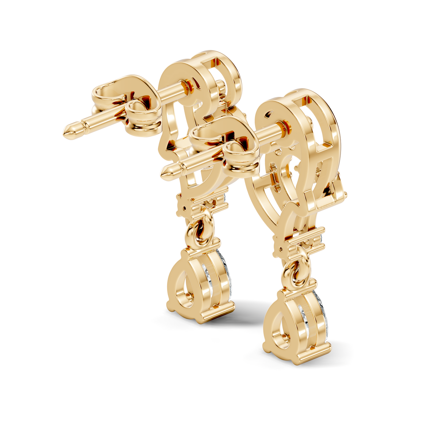 18k Solid White Gold Pear & Round Shape lab Grown Diamond Daily Wear Women Stunning Diamond Earrings