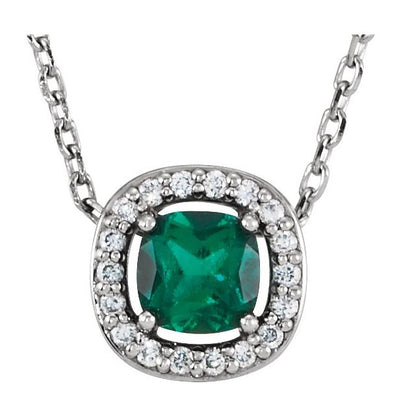 14K Yellow Lab-Grown Emerald & .05 CTW Natural Diamond 16" Necklace