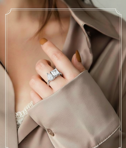 4.30 CT Pear And Princess Cut Cluster Two Diamond Antique Cut Promise Diamond Ring