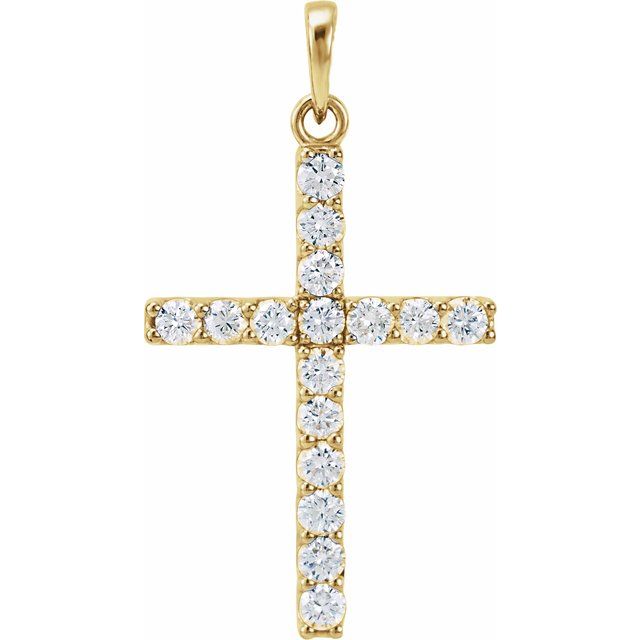 14K Yellow 1/8 CTW Lab-Grown Diamond Cross Pendant
