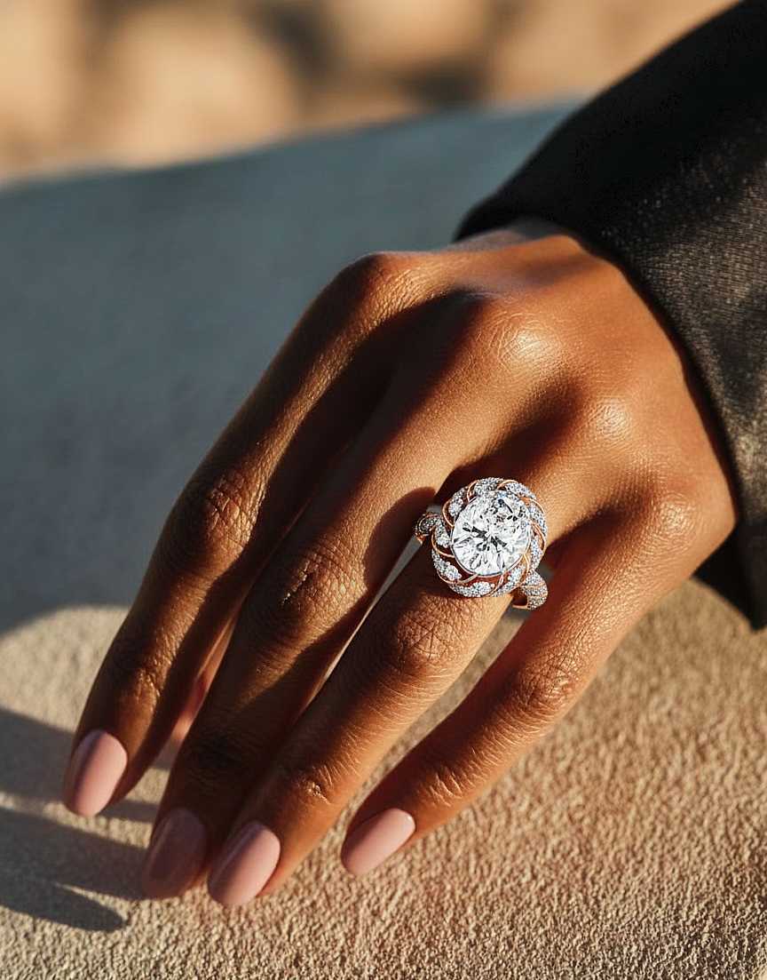 Delicate Oval Lab Diamond Halo Women’s Ring
