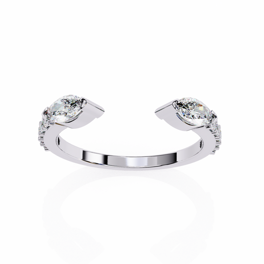 Vintage Marquise And Round Cut Diamond Half Eternity Stacking Handcrafted Open Unique Band