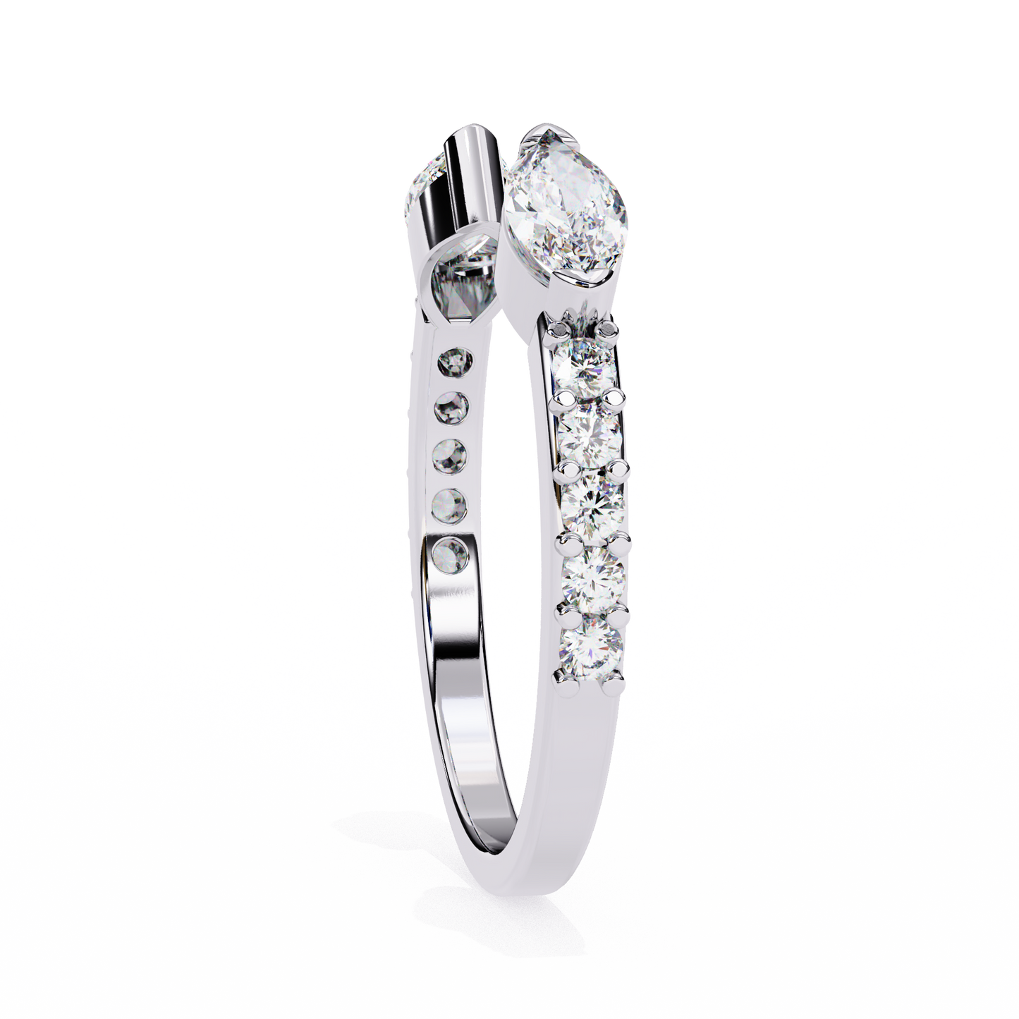 Vintage Marquise And Round Cut Diamond Half Eternity Stacking Handcrafted Open Unique Band