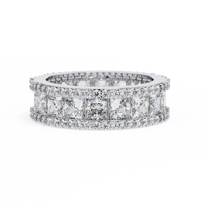 3.54Ct Princess And Round Cut Diamond Full Eternity Elegant Minimalist Three Row Wedding Band For Her