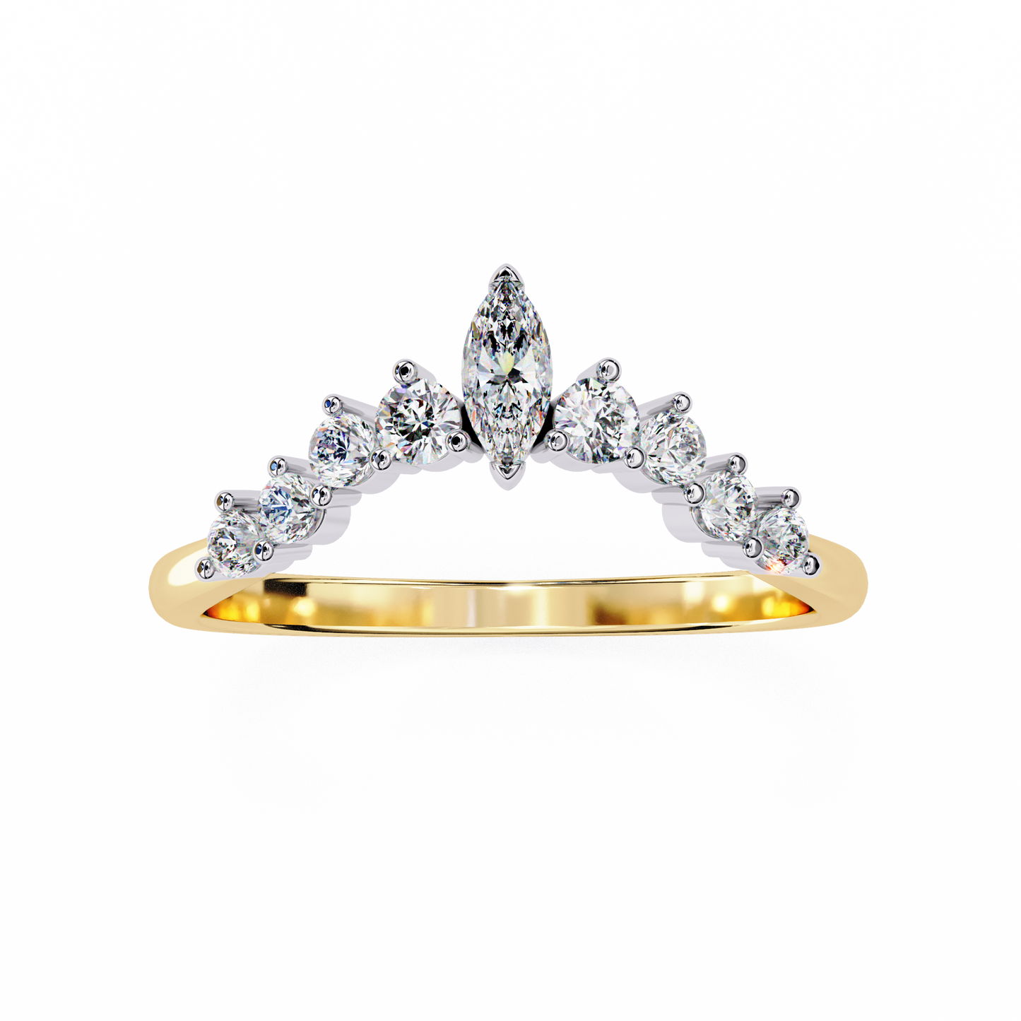 Marquise And Round Cut Antique V Shape Dainty Minimalist  Prong Set Stunning Bridal Band For Her