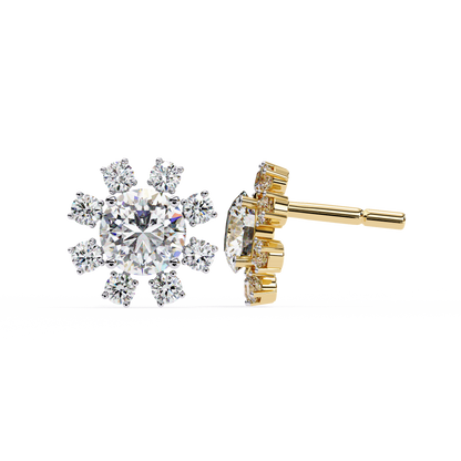 1.22Ct Round Cut Lab Grown Diamond Flower Shape Elegant Sparkling Vintage Engagement Stud Earring Gift For  Women's