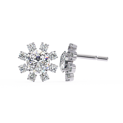 1.22Ct Round Cut Lab Grown Diamond Flower Shape Elegant Sparkling Vintage Engagement Stud Earring Gift For  Women's