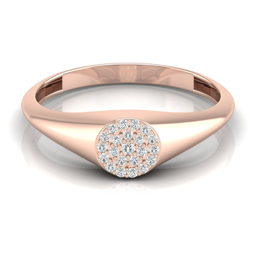 Pave Diamond Circle Signet Ring for Women's Modern Minimalist Ring in 14K Solid Gold