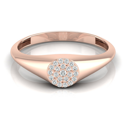 Pave Diamond Circle Signet Ring for Women's Modern Minimalist Ring in 14K Solid Gold