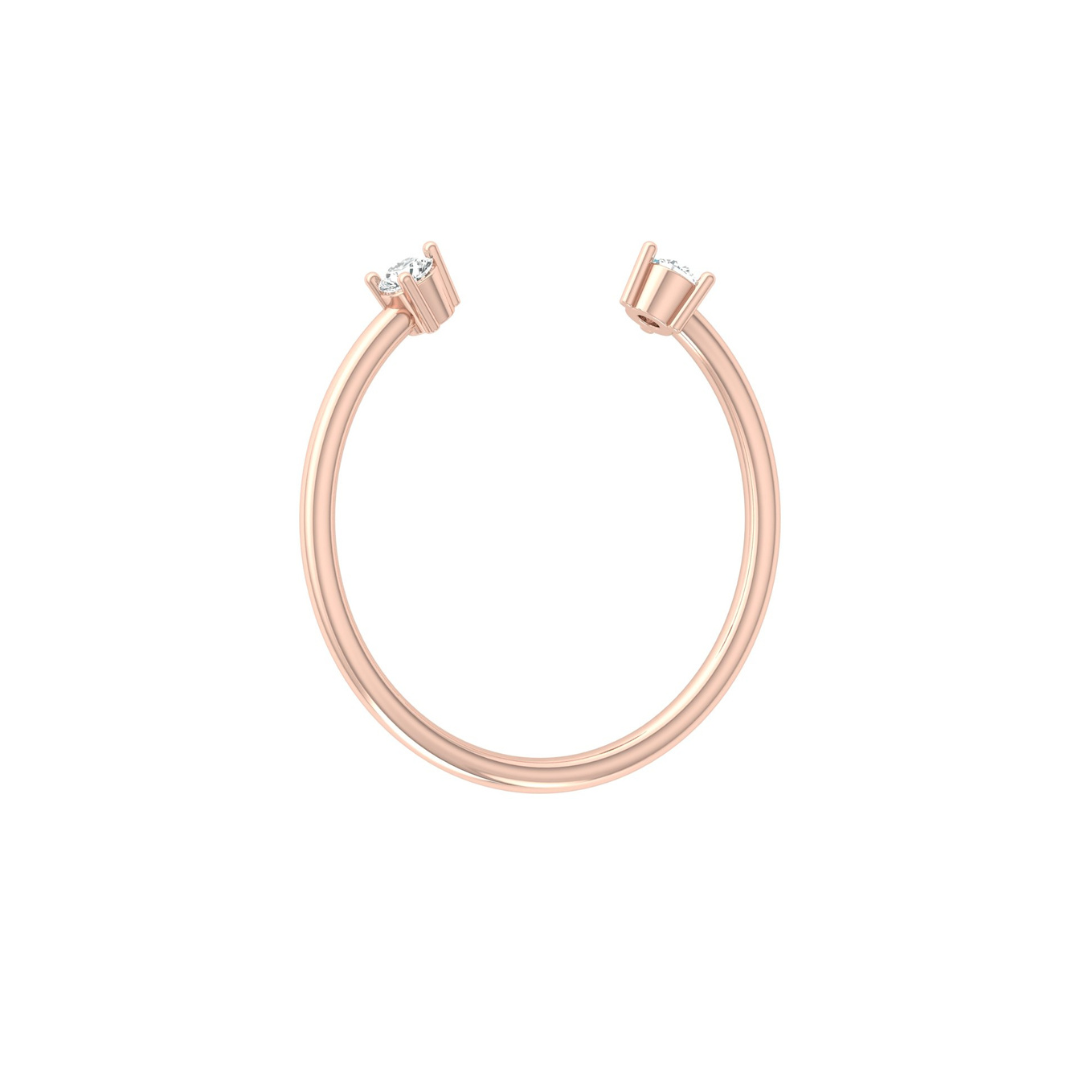 Personalized Open Cuff Round Cut Diamond Ring Lab-Grown & Natural Diamonds in 14K Solid Gold