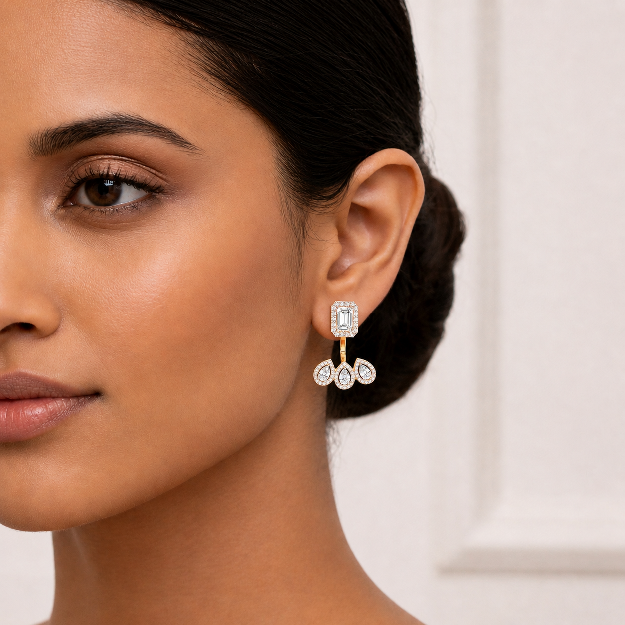 3.60Ct Cluster Emerald, Pear And Round Cut lab Grown Diamond Halo Style Minimalist Sparkling Earring Someone Special Gift - HIGHCARAT DIAMONDS